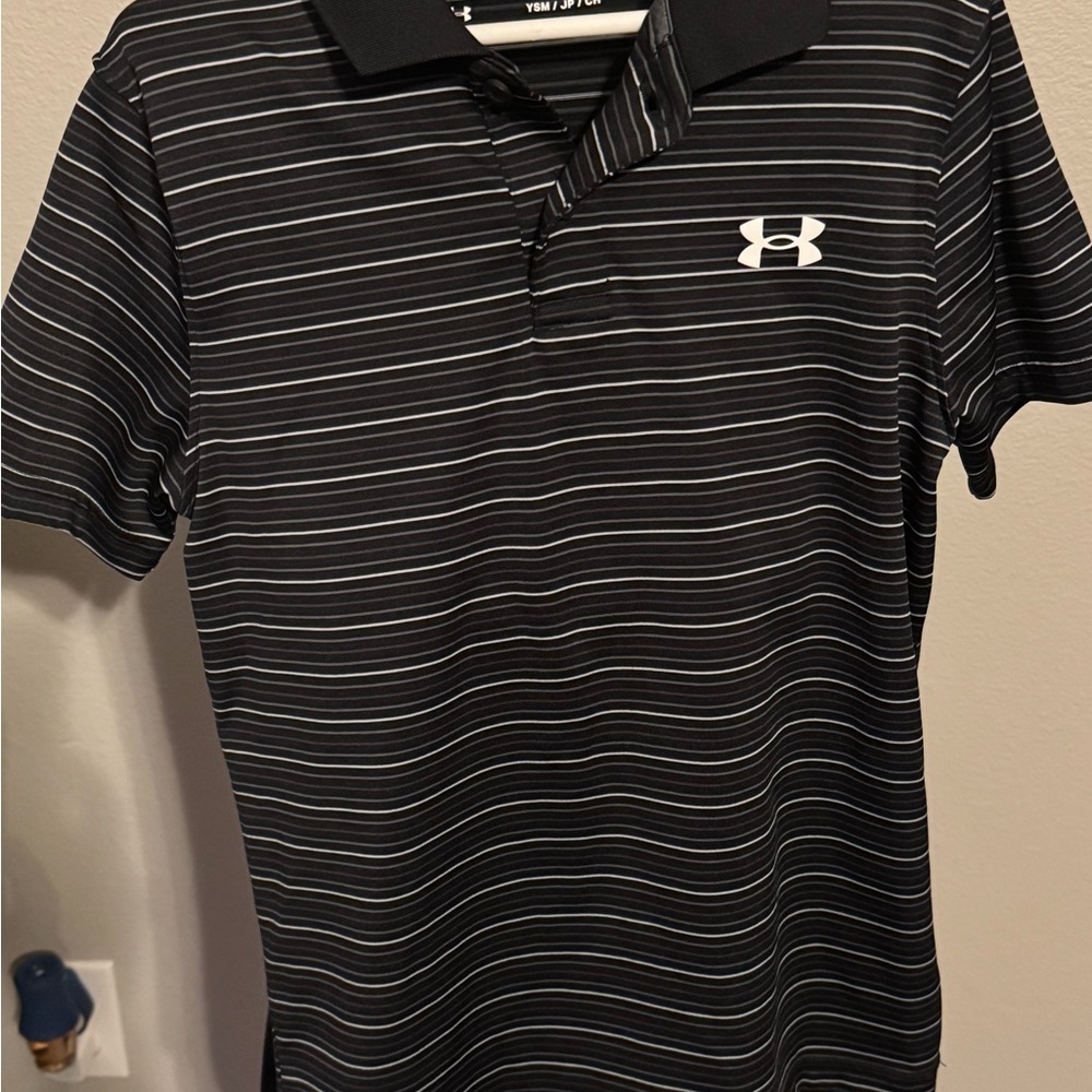 ***SOLD***Under Armour Kids Black Polo with White Stripes